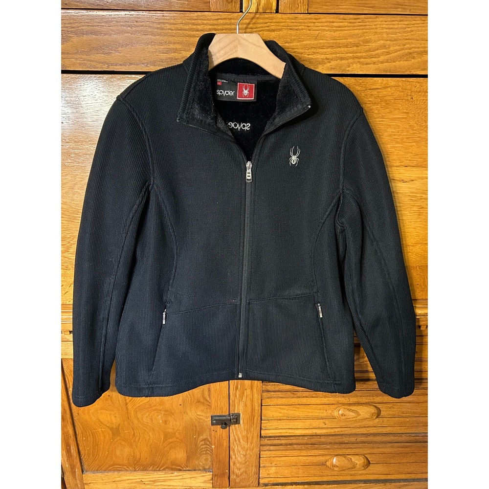 Spyder Granola Gorpcore Full Zip Sweater Knit Fleece Lined Jacket Black Large